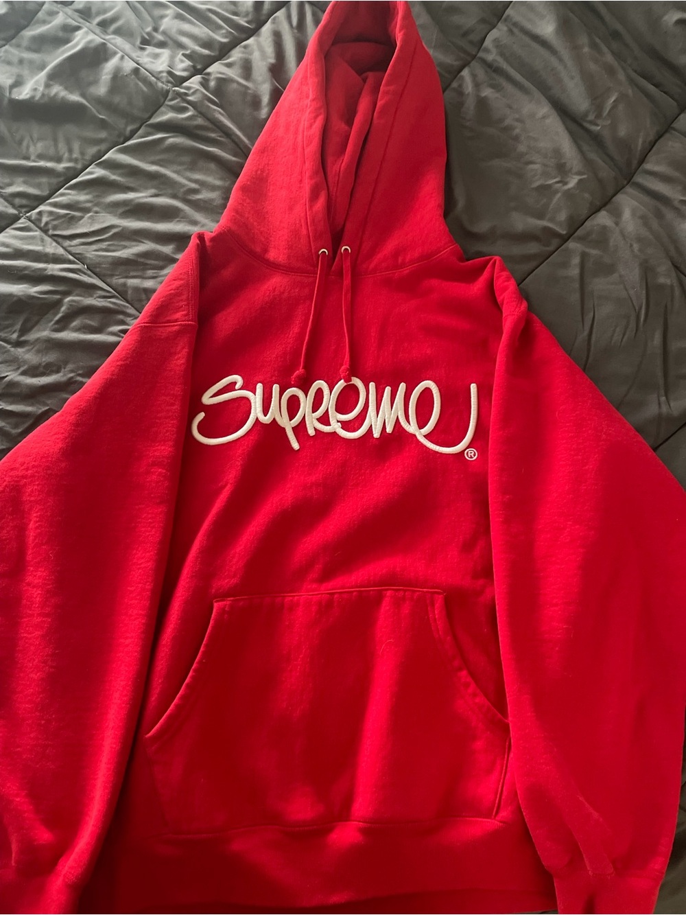 Supreme Red Hoodie with White Script Logo - Men's Pullover